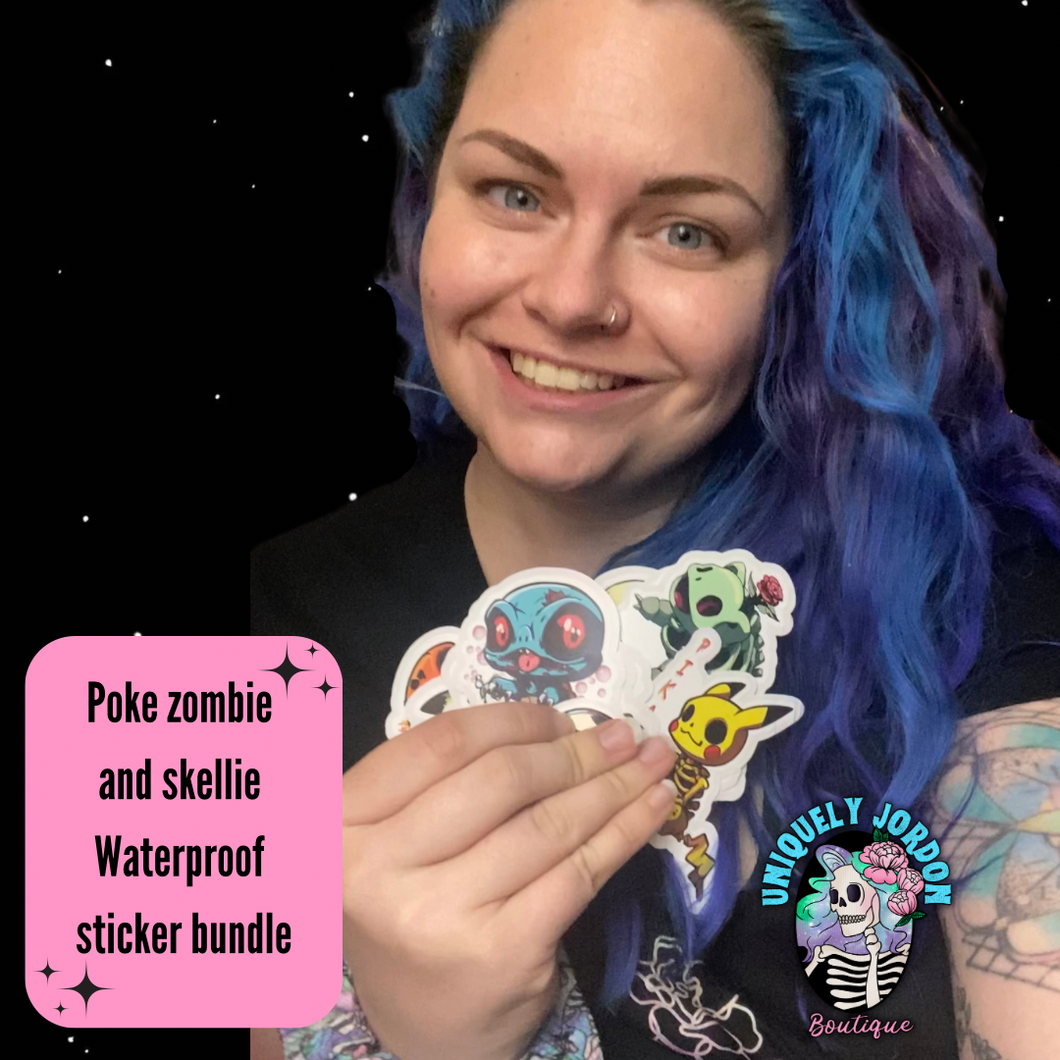 Poke Zombie and Skellie waterproof sticker bundle