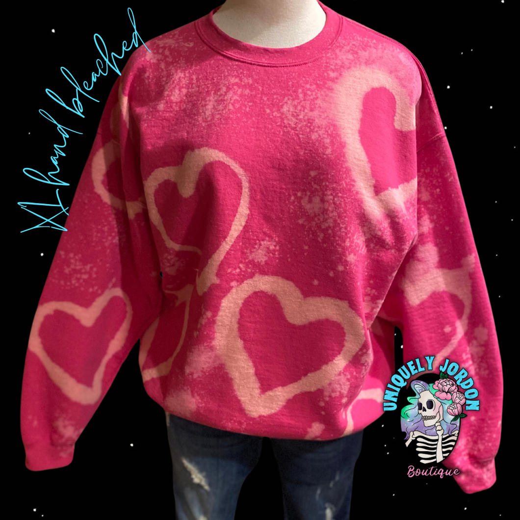 Heart Bleached Sweatshirt-  XL