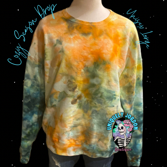 Ice Dyed Orange Green Sweatshirt- Large